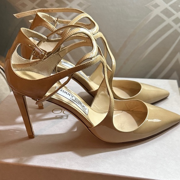 Jimmy Choo Nude Patent Strappy Heels
